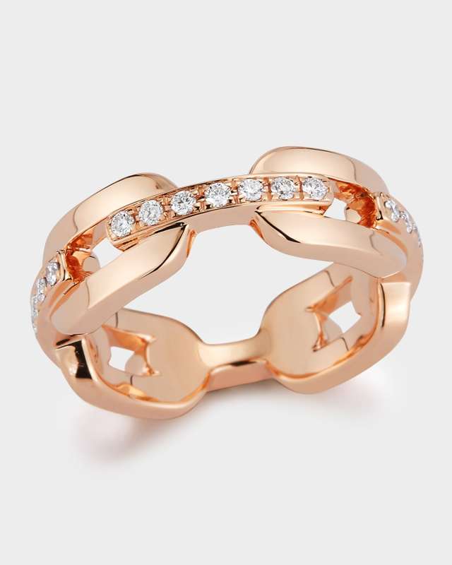 Saxon Rose Gold Diamond Bar Flat Chain Link Ring size 6